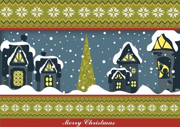 christmas vector illustration cartoon vector snowflakes house