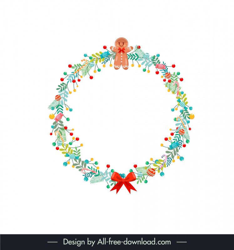  christmas wreath icon circle shape elegant classic floral leaf knot decor