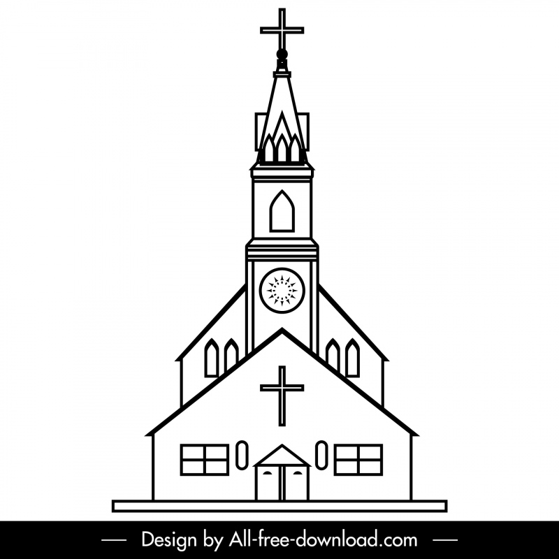 church architecture sign icon flat line art outline european design