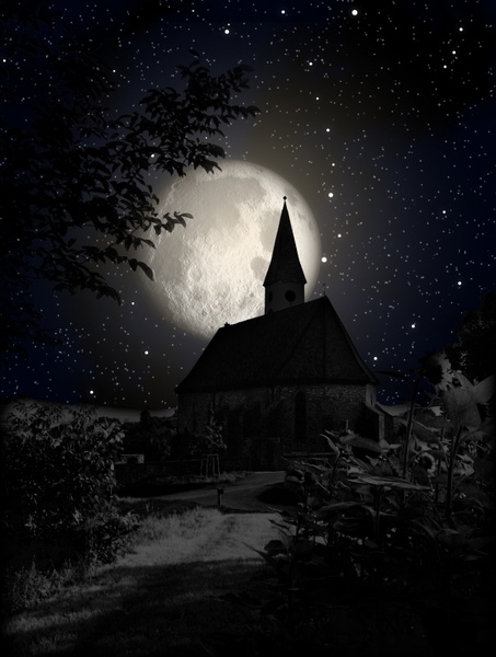 church moon night