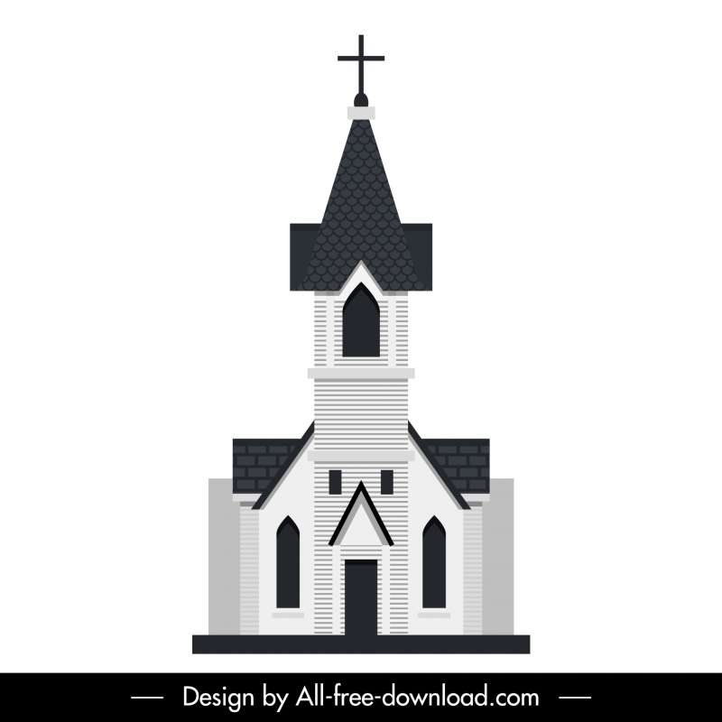 church sign icon black white flat european style sketch