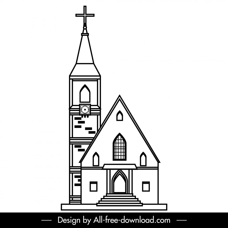 church sign icon black white flat line art sketch