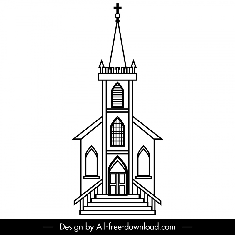 church sign icon flat black white line art outline