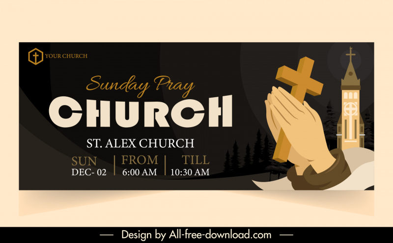 church upcoming program banner hands pray cross sketch