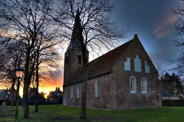 church with colorful sunset 