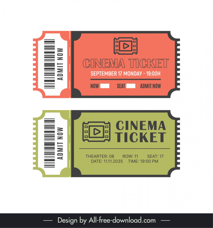 cinema tickets template simple flat plain play button 