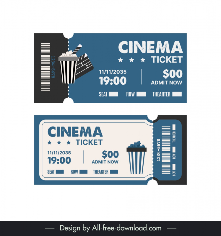 cinema tickets templates flat classic movie symbols