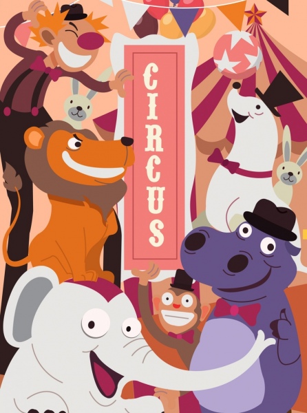 circus background animal clown icons funny design