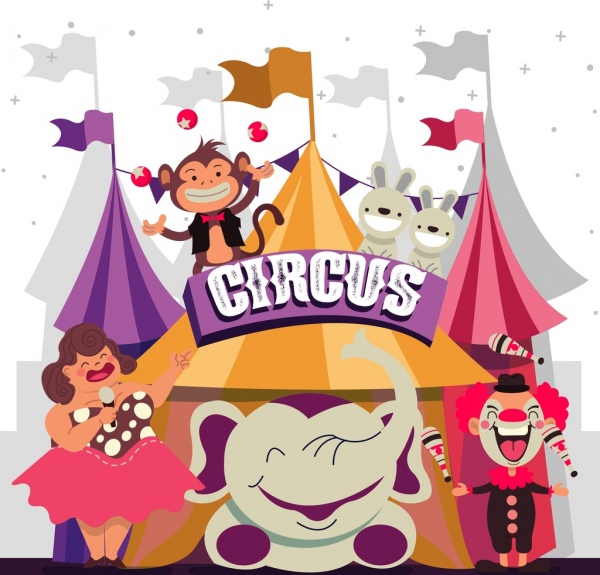 circus background tents animals clown icons decor