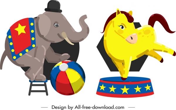 circus design elements performing elephant horse icons