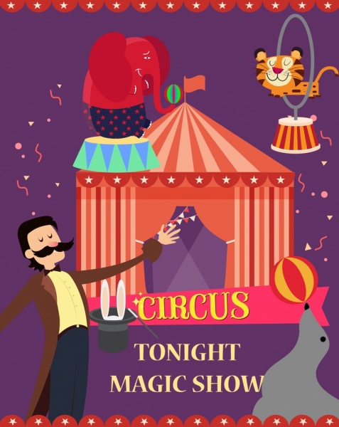 circus show banner animals tent man icons
