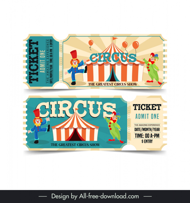 circus tickets templates classical dynamic funny cartoon