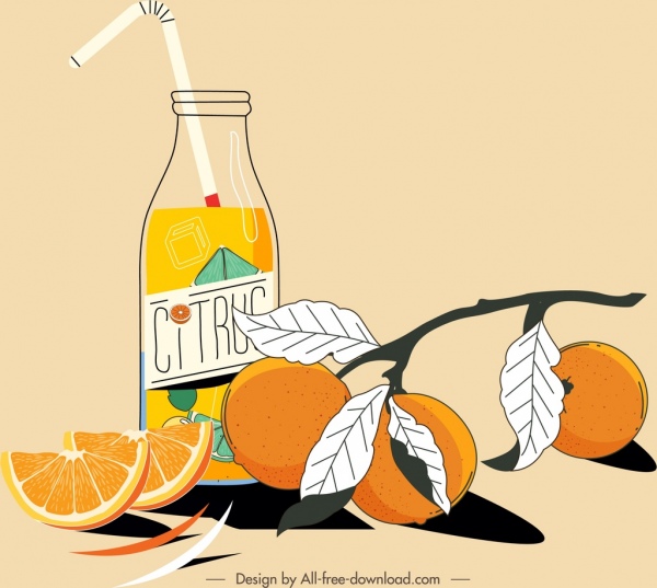 citrus fruit juice painting colored classical handdrawn design 