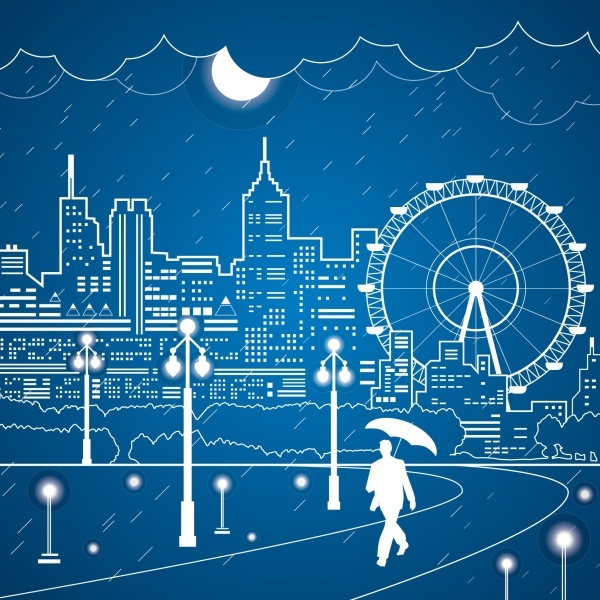 city and playgrounds outline vector
