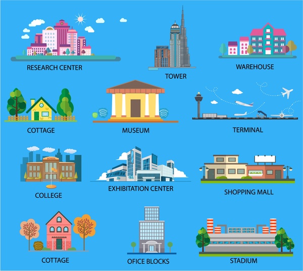 city architectures collection illustration with various projects