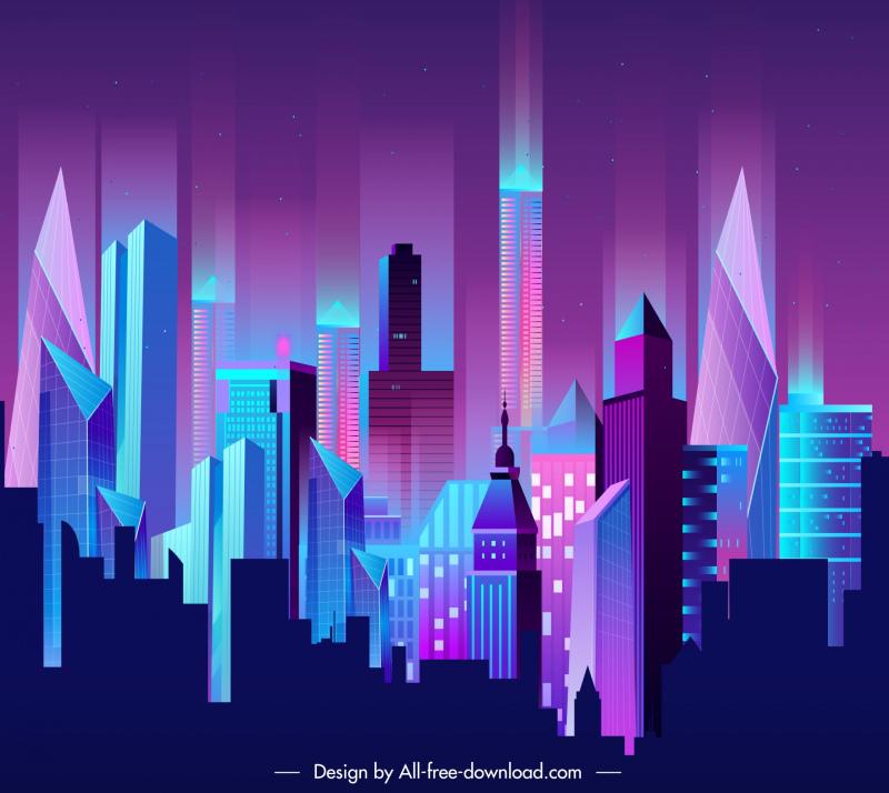 city backdrop template contrast 3d modern skyscrapers architectures 