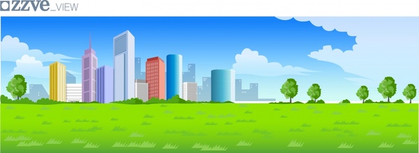 urban city painting skyscrapers icons colored cartoon design