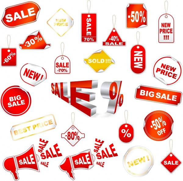 sale tags collection modern red flat 3d decor