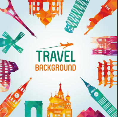 classic buildings with travel background vector