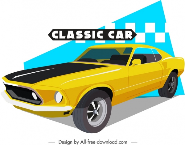 classic car template luxury yellow 3d design
