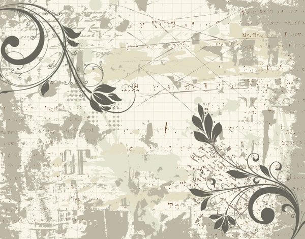 decorative abstract background retro grunge floral sketch