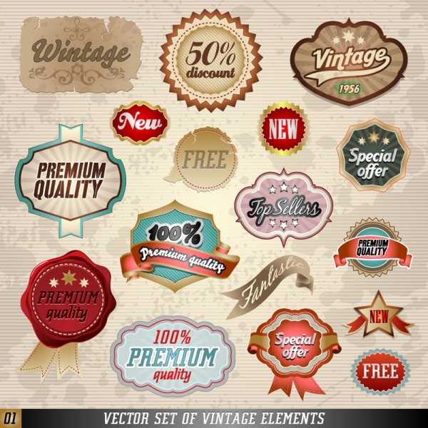 classic label stickers 01 vector
