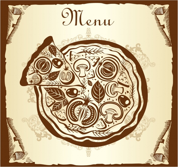 menu cover background pizza icon retro flat sketch