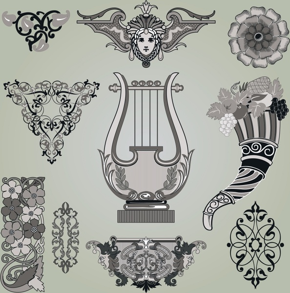 decorative elements templates retro hellenistic symbols sketch