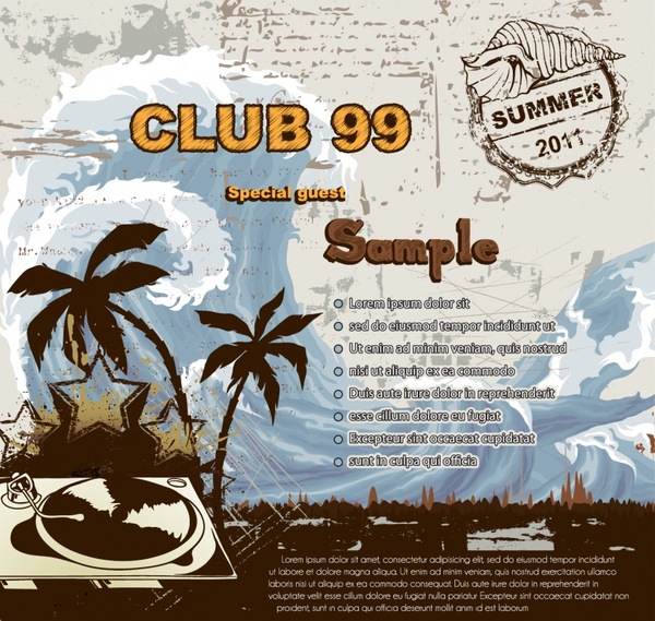 music club advertising banner dynamic sea grunge retro