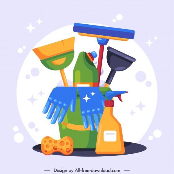 cleaning objects design elements shiny colorful flat sketch
