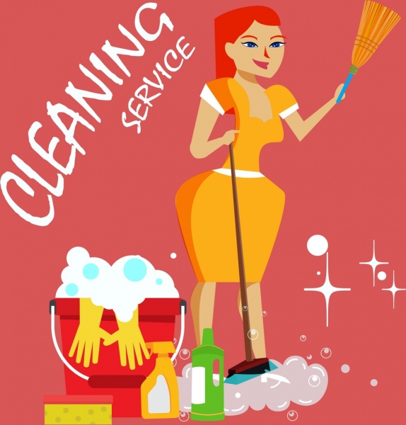 cleaning service advertising housewife utensils icons