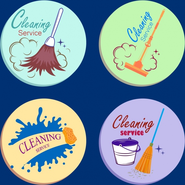 cleaning service design elementsvarious tools circle isolation