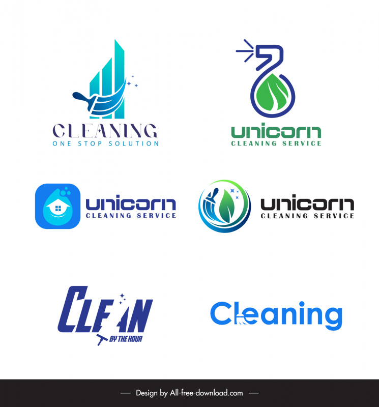 cleaning service logo collection flat elegant texts symbols