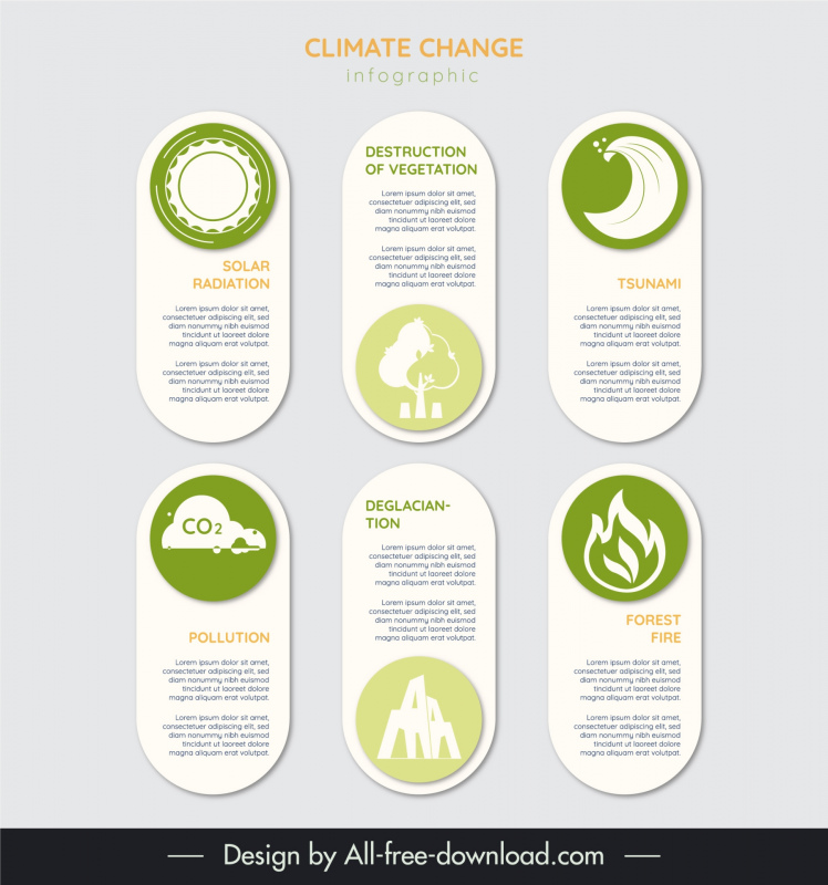  climate change infographics template flat vertical tags