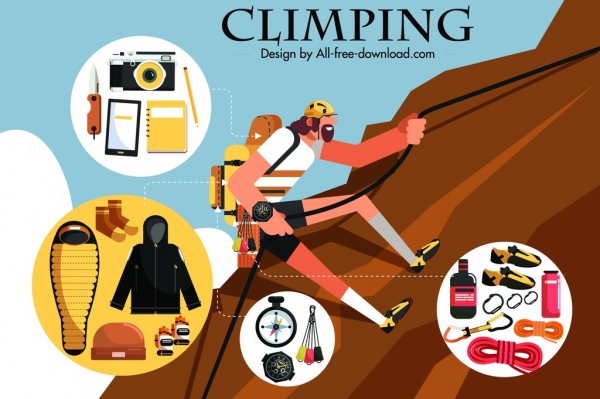 climbing advertising banner climber personal accessories icons