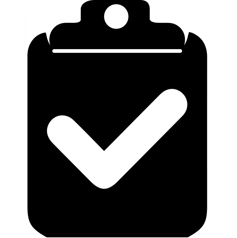 clipboard check sign icon flat contrast black white outline  