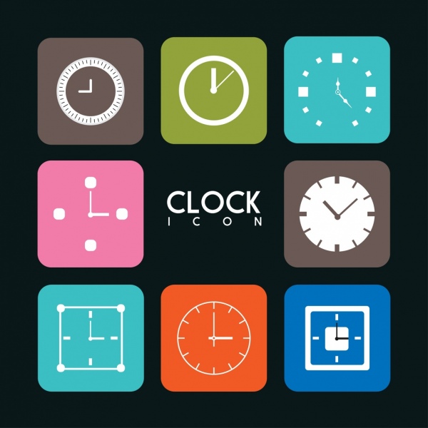 clock icons collection various colored flat types