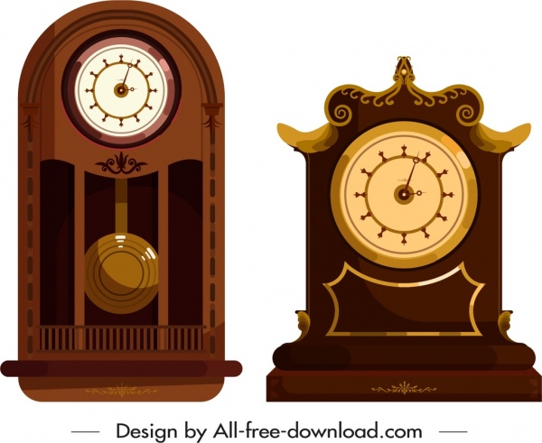 clock icons elegant retro decor flat brown design 