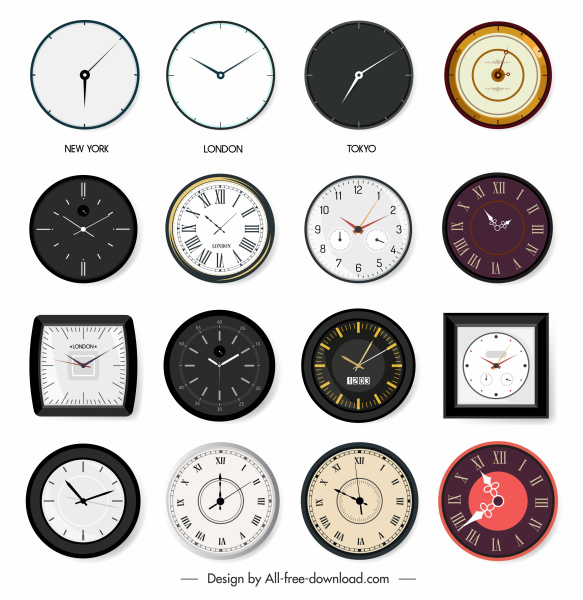 clock mode icons colored flat shapes sketch