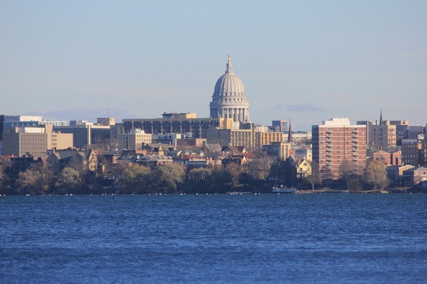 close view of madison skyline in madison wisconsin