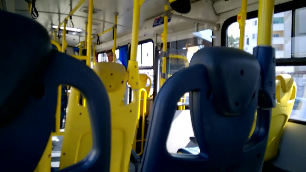 closeup of empty seats on bus