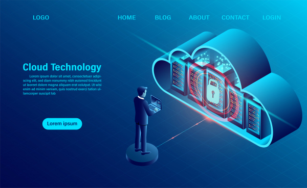 cloud computing concept data security concept online computing technology big data flow processing concept 3d servers and datacenter isometric flat design