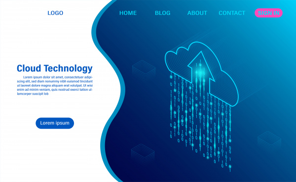 cloud computing technology concept digital service or app with data transfering data processing protecting data security concept isometric flat design