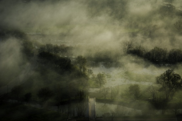 cloud dark fog forest haze lake landscape light