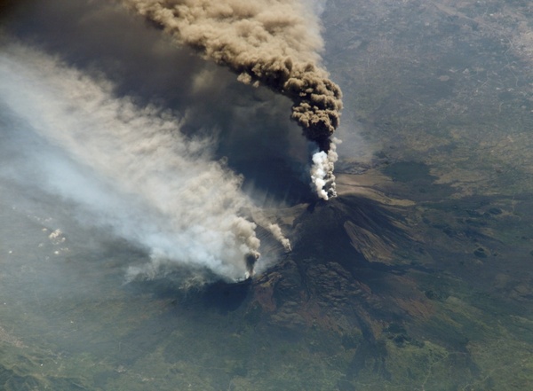 cloud of smoke etna volcanic eruption