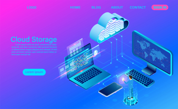 cloud storage technology and networking concept online computing technology big data flow processing concept vector illustration