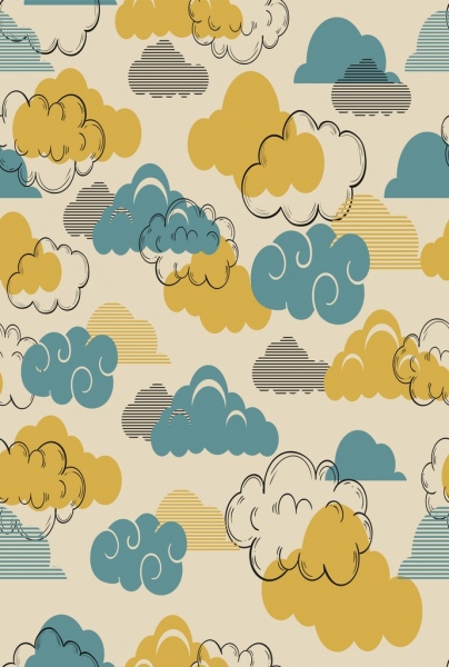 clouds background handdrawn icon colored retro design