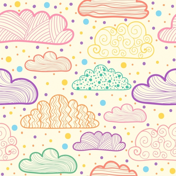 clouds drawing multicolored flat handdrawn sketch