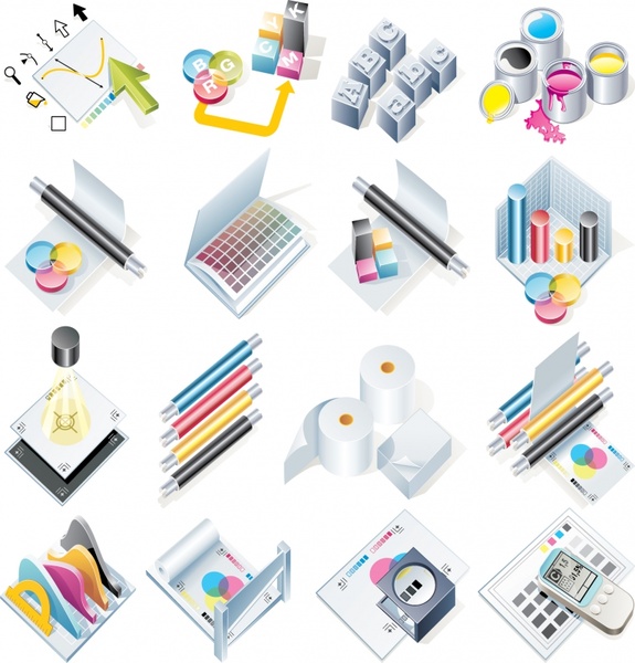objects icons colored modern 3d design