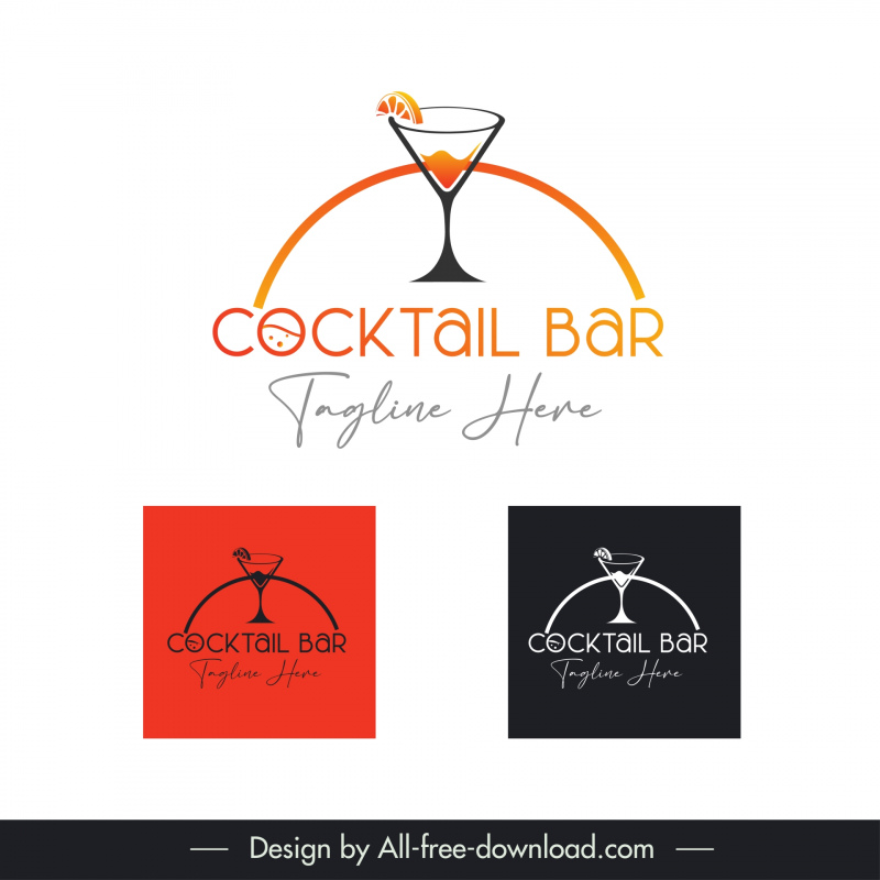 cocktail bar logo template elegant flat glass 